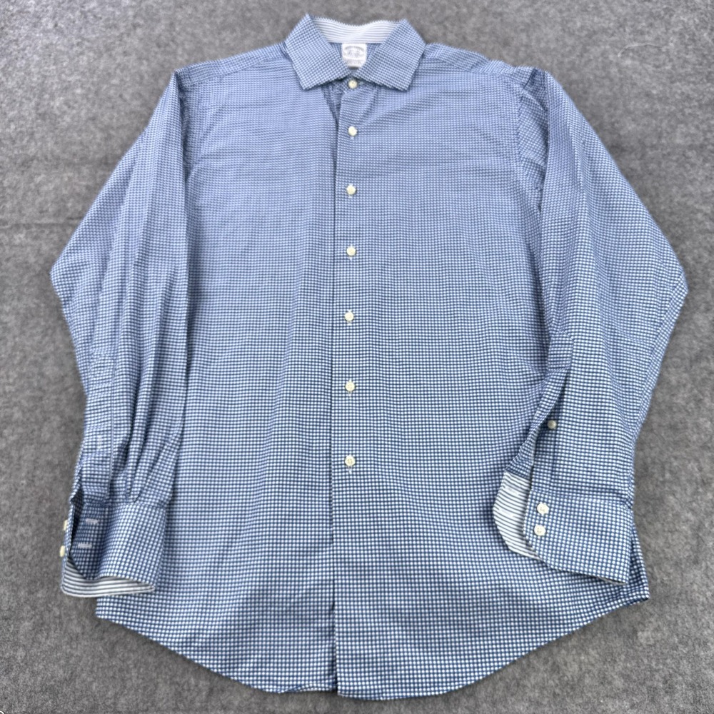 Brooks Brothers Shirt Mens 16.5-35 Blue Gingham Egyptian Cotton Made USA Italy